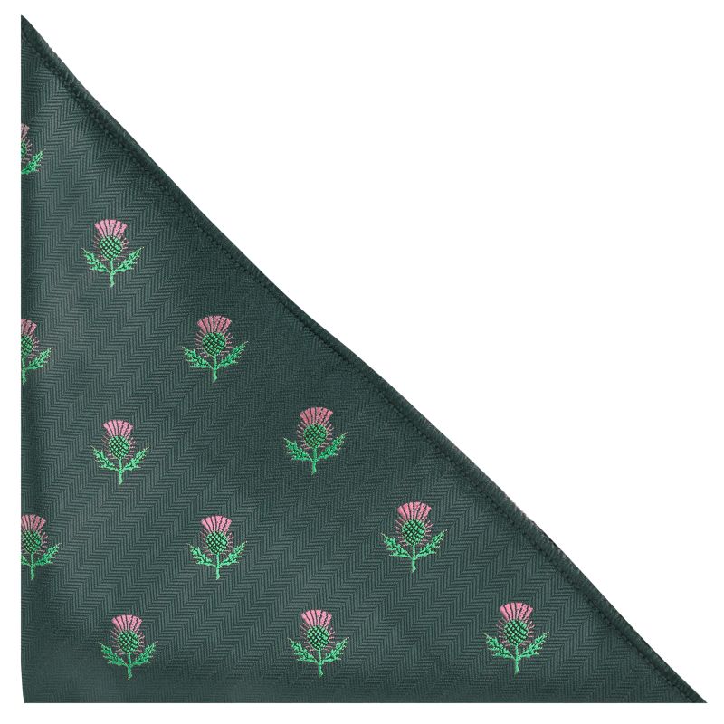 king & priory Dark Green Scottish Thistle Herringbone Pocket Square