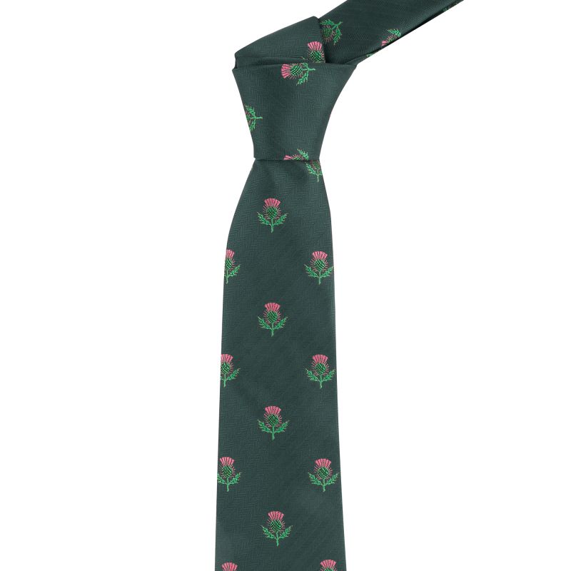 king & priory Dark Green Scottish Thistle Herringbone Tie