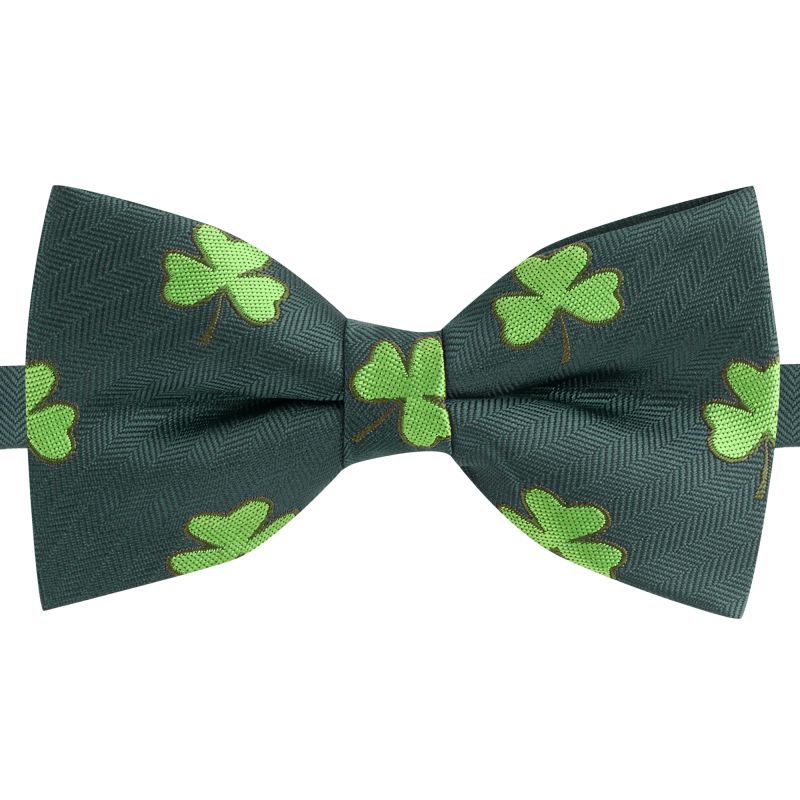 King & Priory Dark Green Shamrock Herringbone Bow Tie