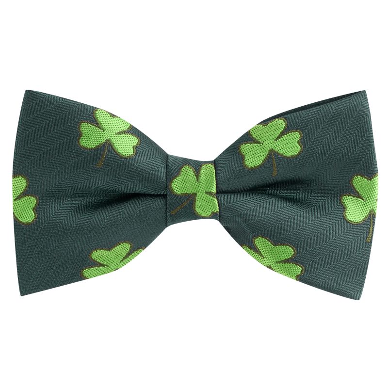 king & priory Dark Green Shamrock Herringbone Bow Tie