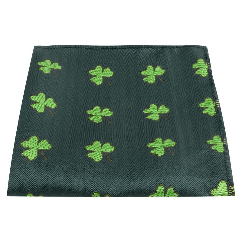 king & priory Dark Green Shamrock Herringbone Pocket Square