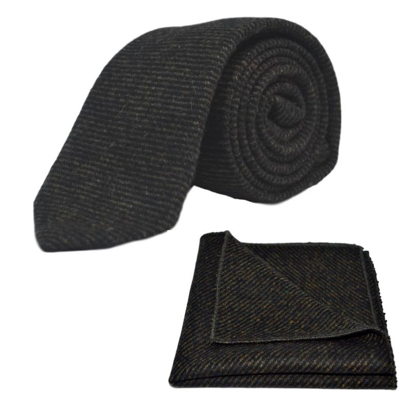 King & Priory Dark Green Sharkskin Tie & Pocket Square Set