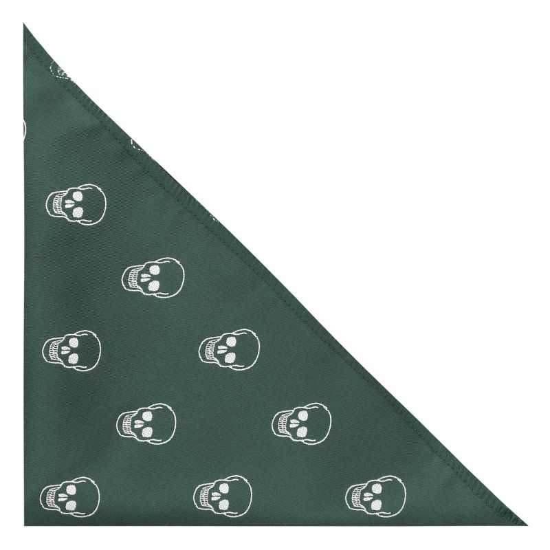 King & Priory Dark Green Skull Embroidered Pocket Square