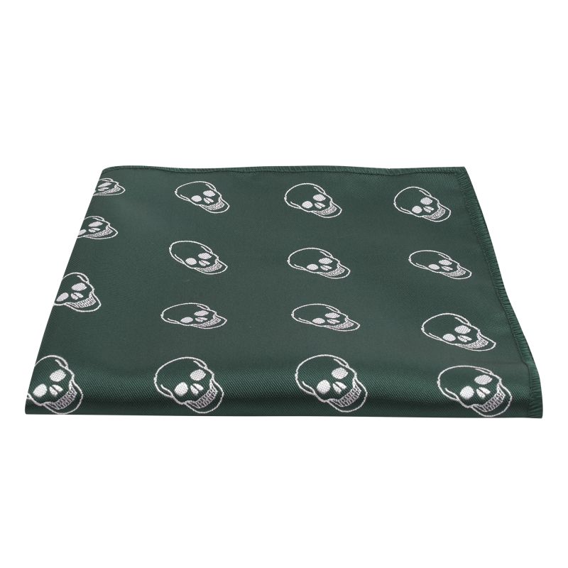 king & priory Dark Green Skull Embroidered Pocket Square