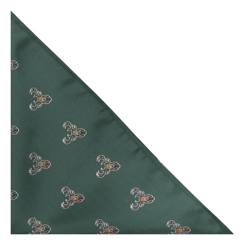 King & Priory Dark Green Stag Head Herringbone Pocket Square
