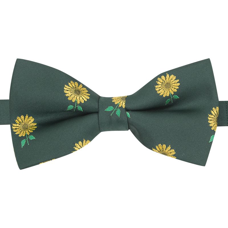 King & Priory Dark Green Sunflower Embroidered Bow Tie