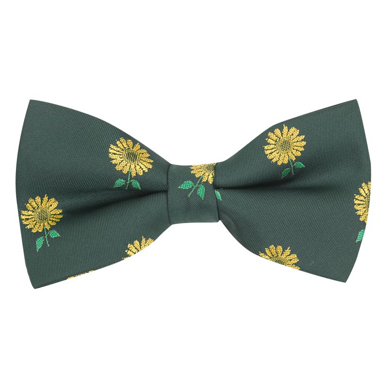 king & priory Dark Green Sunflower Embroidered Bow Tie