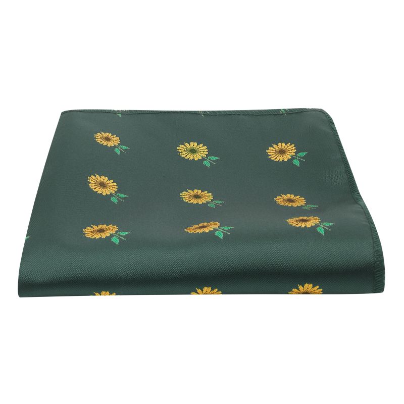 King & Priory Dark Green Sunflower Embroidered Pocket Square