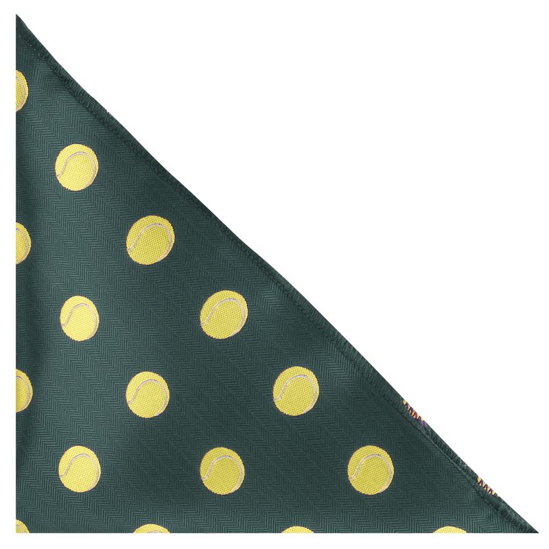 King & Priory Dark Green Tennis Ball Herringbone Pocket Square