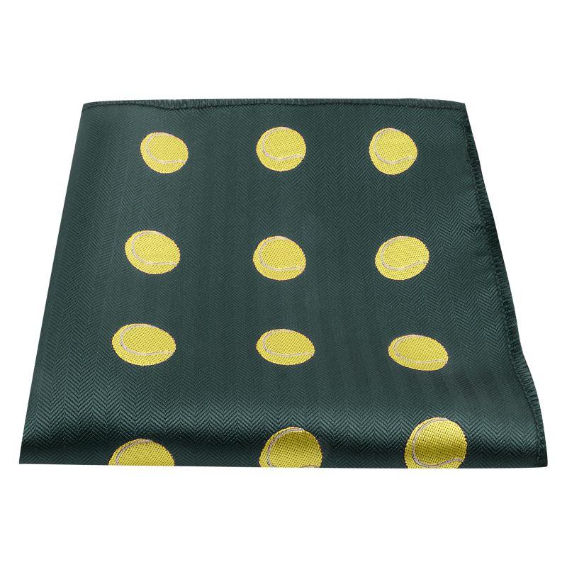 king & priory Dark Green Tennis Ball Herringbone Pocket Square