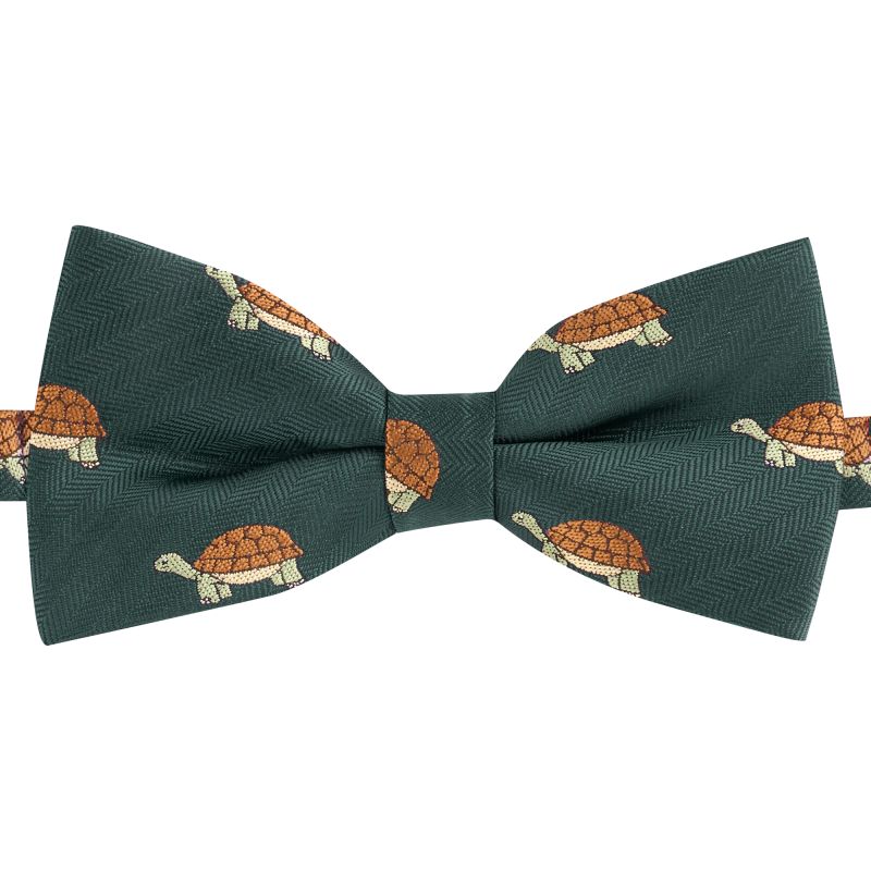 King & Priory Dark Green Tortoise Herringbone Bow Tie