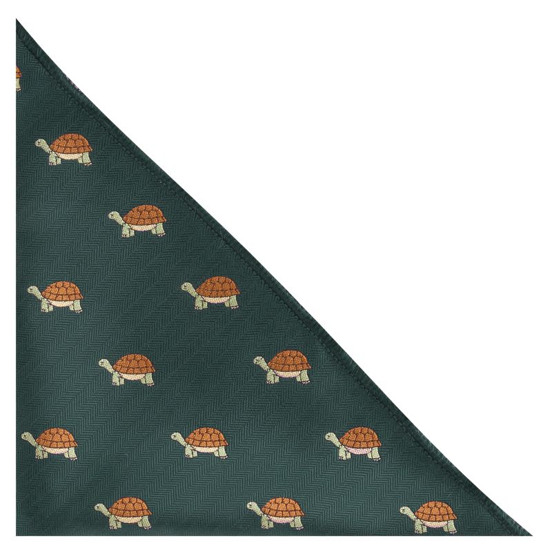 King & Priory Dark Green Tortoise Herringbone Pocket Square