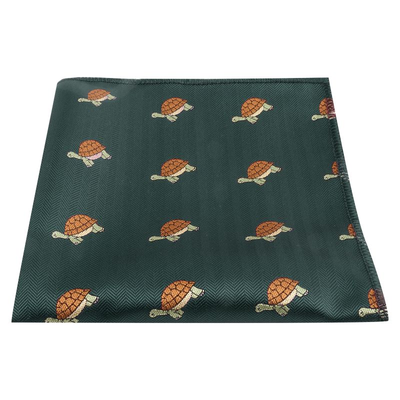 king & priory Dark Green Tortoise Herringbone Pocket Square