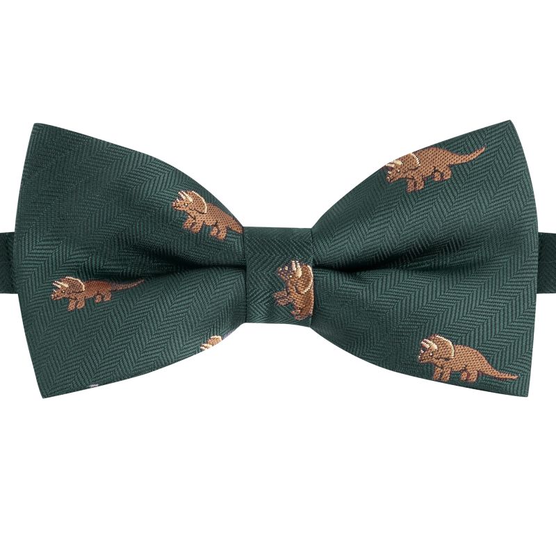 King & Priory Dark Green Triceratops Herringbone Bow Tie