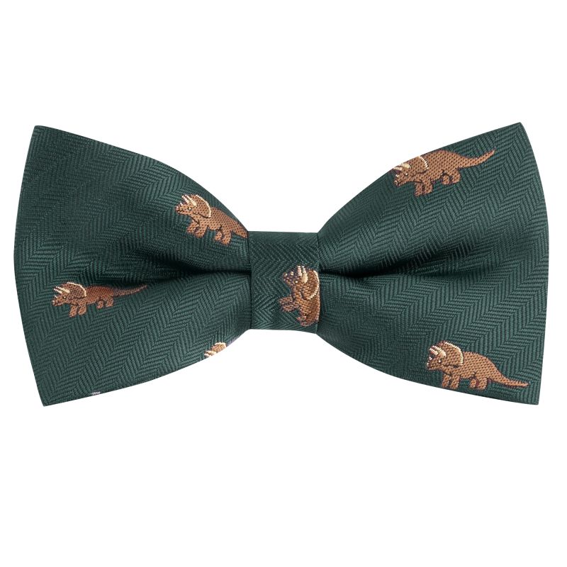 king & priory Dark Green Triceratops Herringbone Bow Tie