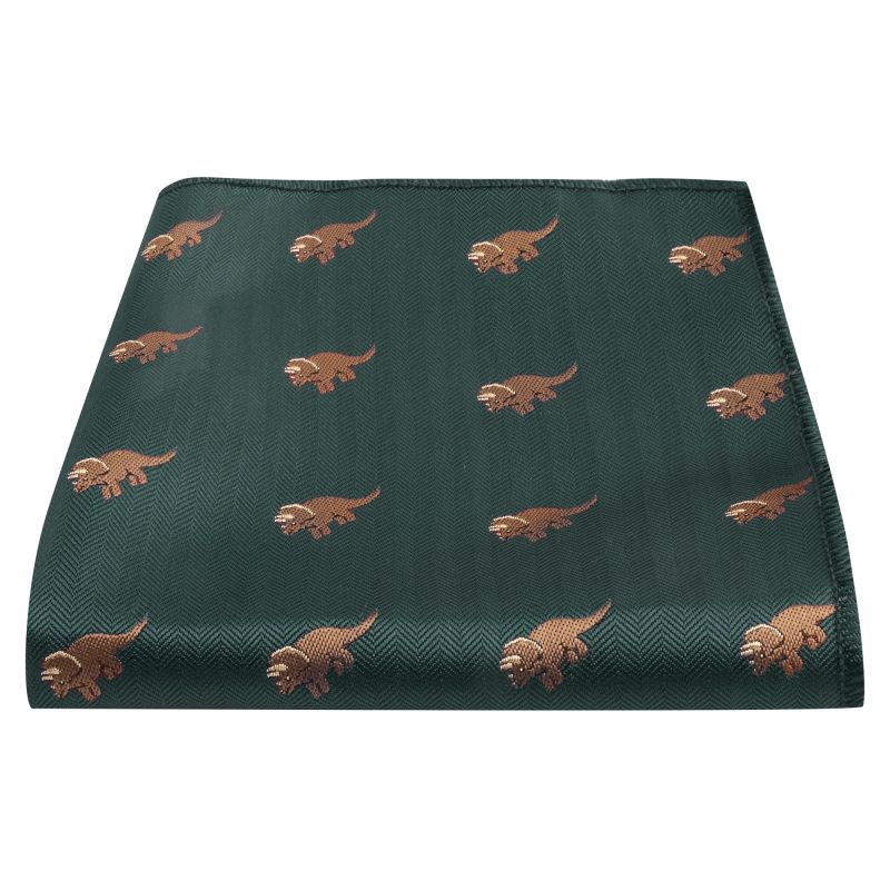 king & priory Dark Green Triceratops Herringbone Pocket Square