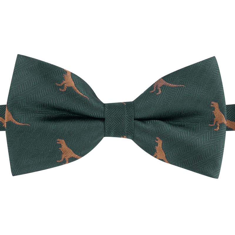 King & Priory Dark Green Tyrannosaurus Rex / T-Rex Herringbone Bow Tie