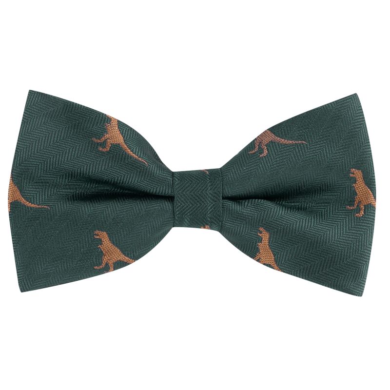 king & priory Dark Green Tyrannosaurus Rex / T-Rex Herringbone Bow Tie