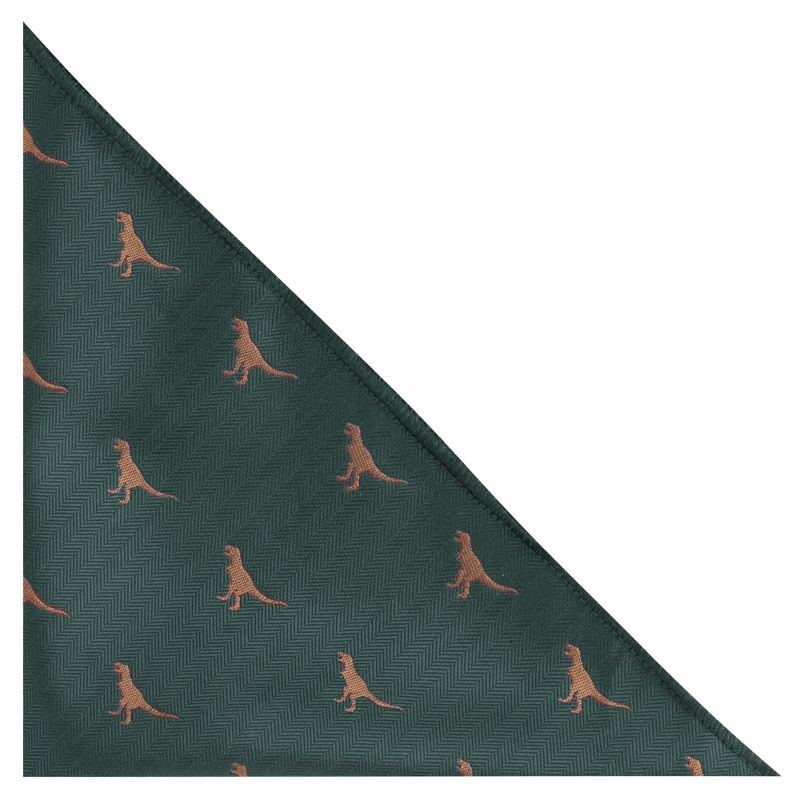 king & priory Dark Green Tyrannosaurus Rex / T-Rex Herringbone Pocket Square