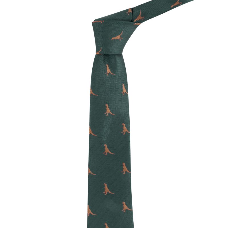 king & priory Dark Green Tyrannosaurus Rex / T-Rex Herringbone Tie