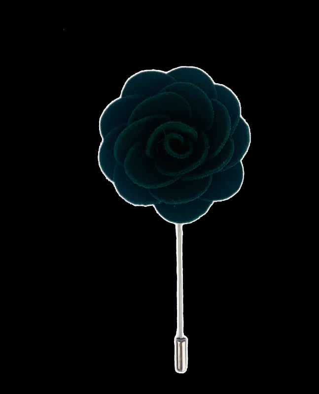king & priory Dark Green Velvet Flower/Rose Lapel Pin