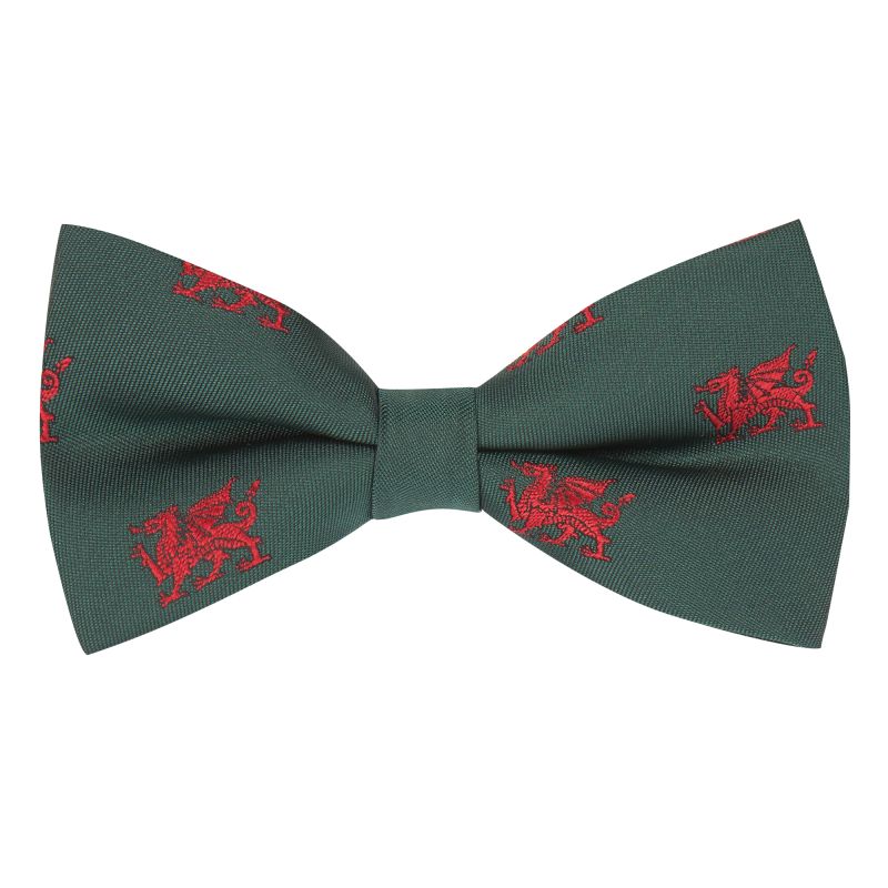 king & priory Dark Green Welsh Dragon Embroidered Bow Tie