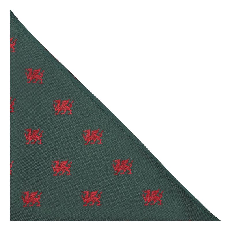 king & priory Dark Green Welsh Dragon Embroidered Pocket Square