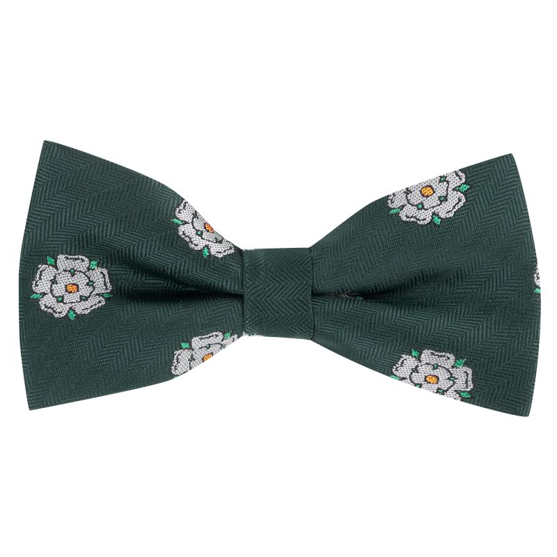 king & priory Dark Green Yorkshire Rose Herringbone Bow Tie