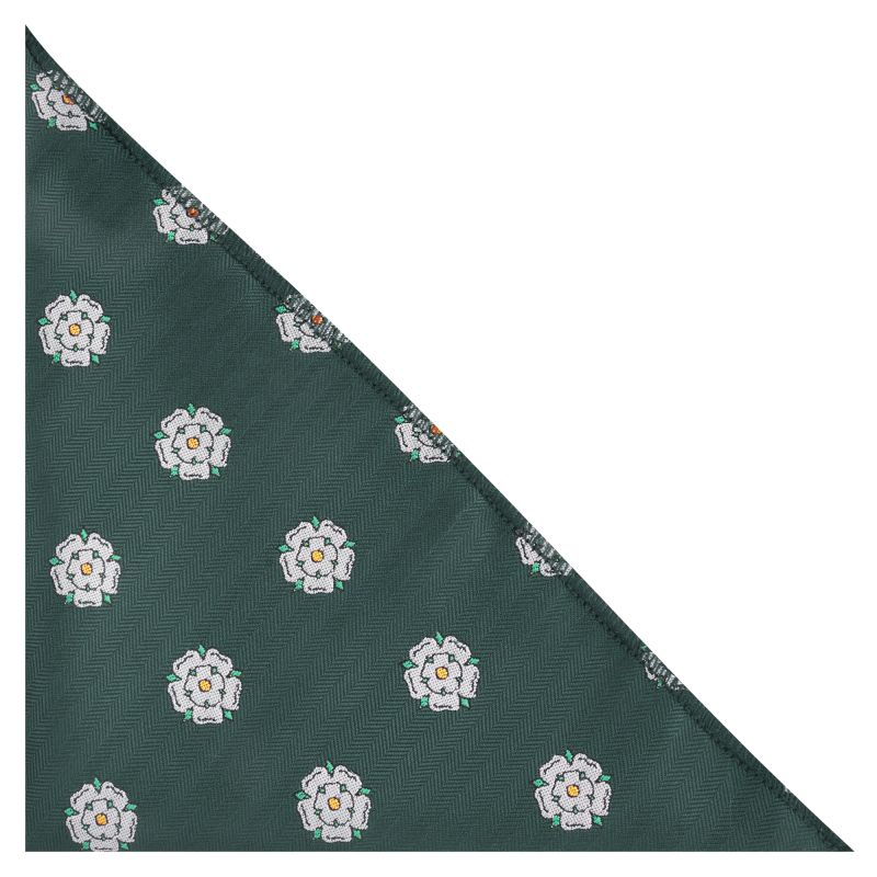 King & Priory Dark Green Yorkshire Rose Herringbone Pocket Square