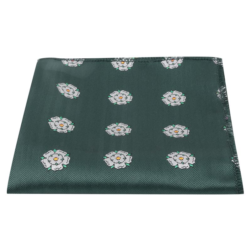 king & priory Dark Green Yorkshire Rose Herringbone Pocket Square