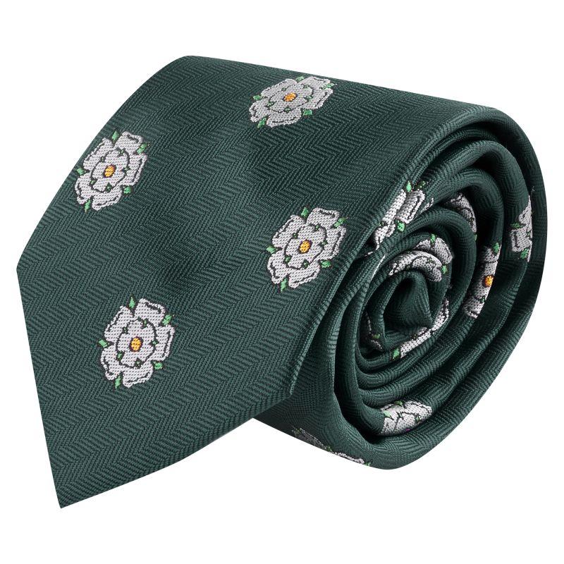 King & Priory Dark Green Yorkshire Rose Herringbone Tie