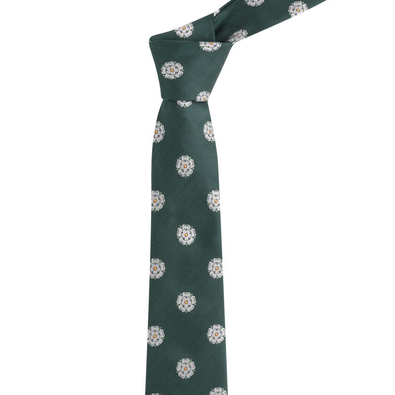 king & priory Dark Green Yorkshire Rose Herringbone Tie