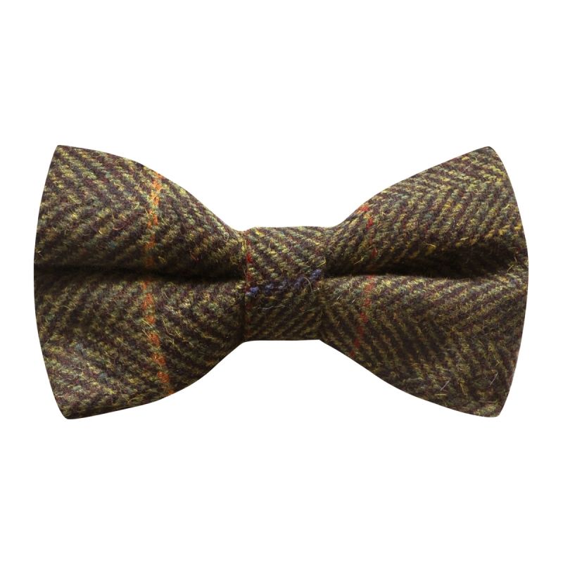king & priory Dark Olive Green Herringbone Check Bow Tie