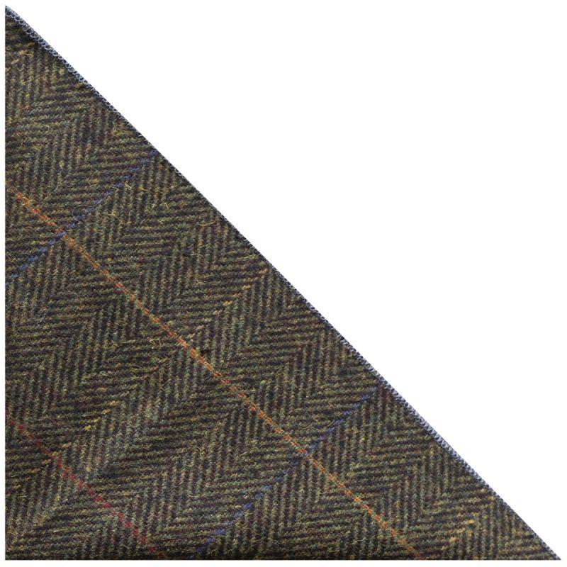 King & Priory Dark Olive Green Herringbone Check Pocket Square