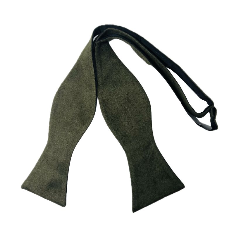 king & priory Dark Olive Green Suede Self-Tie Bow Tie