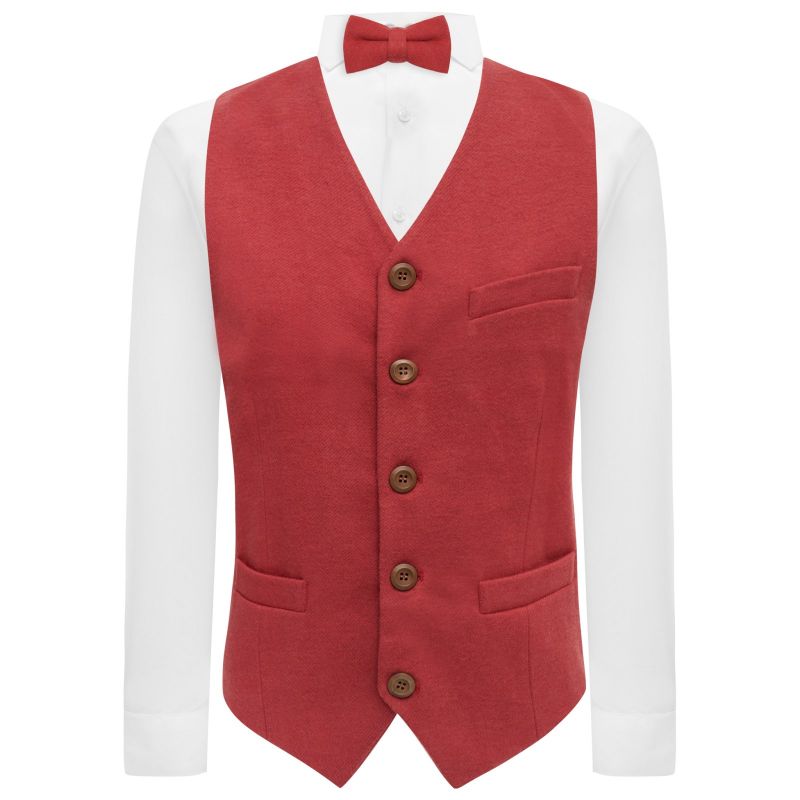 King & Priory Dark Pastel Red Donegal Tweed Waistcoat