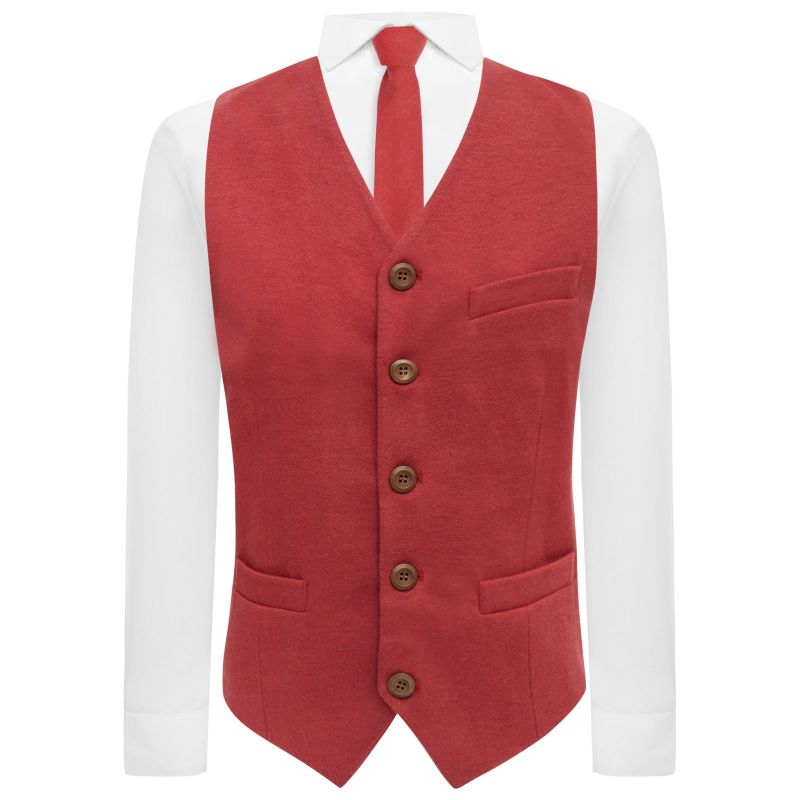 King & Priory Dark Pastel Red Donegal Tweed Waistcoat