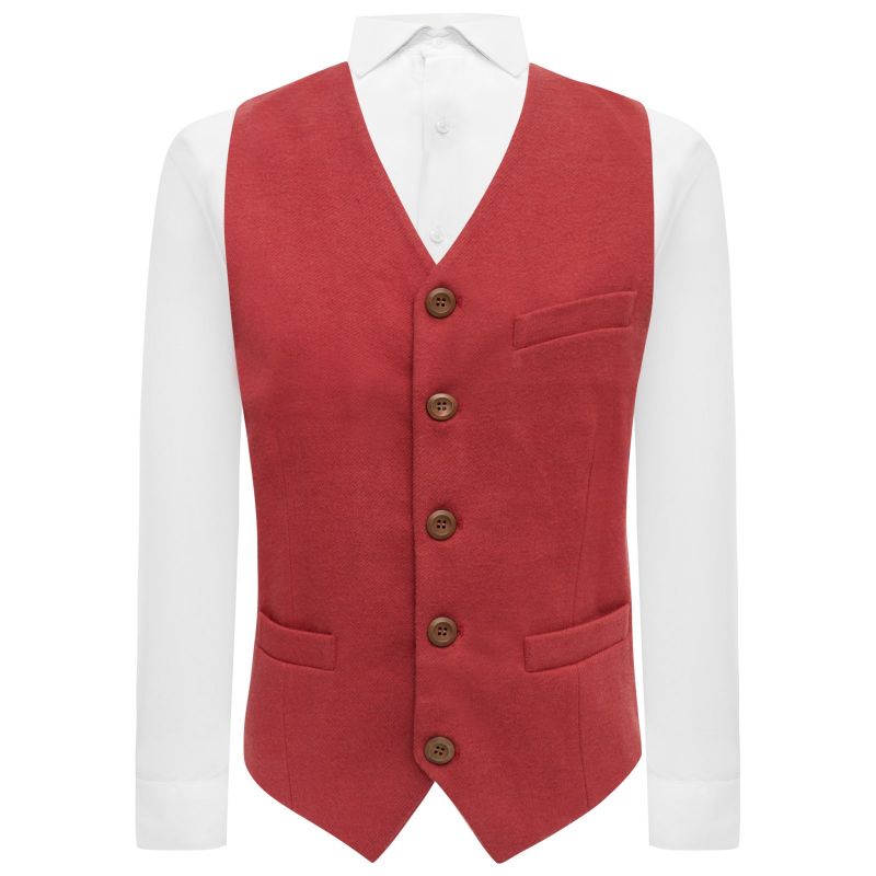 king & priory Dark Pastel Red Donegal Tweed Waistcoat