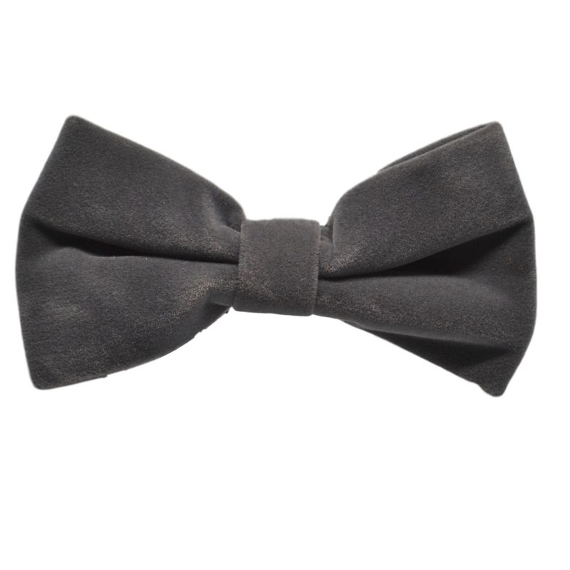 King & Priory Dark Silver Grey Velvet Bow Tie & Pocket Square Set