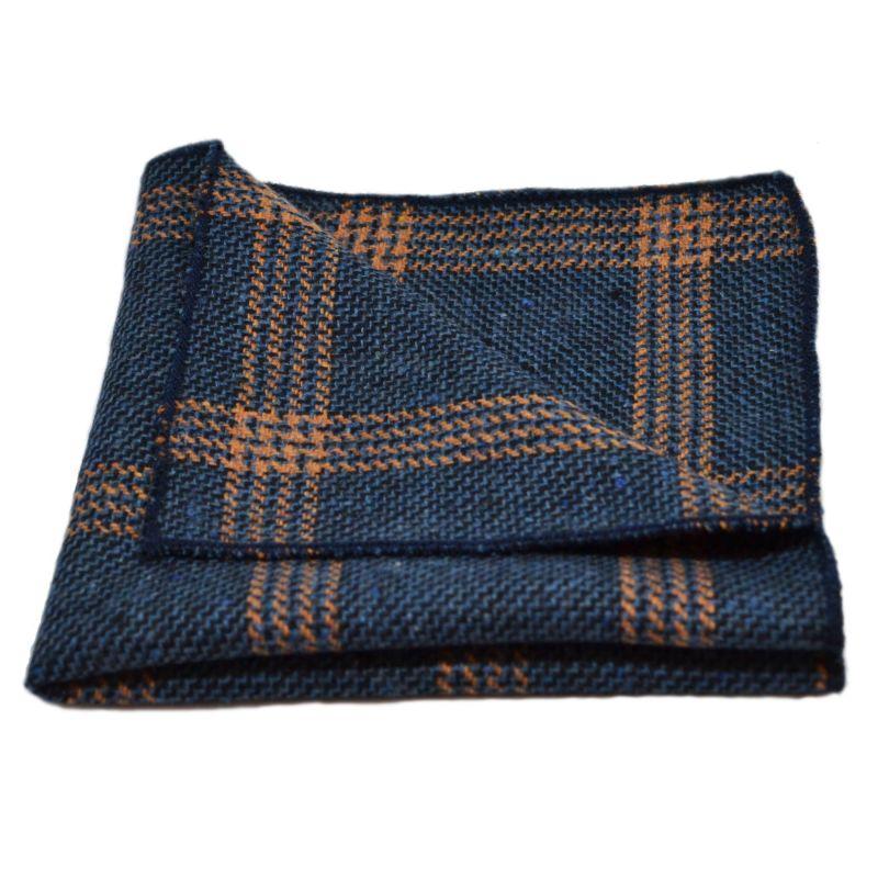 King & Priory Denim Blue & Orange Birdseye Check Bow Tie & Pocket Square Set