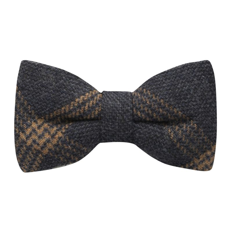 king & priory Denim Blue & Orange Birdseye Check Bow Tie