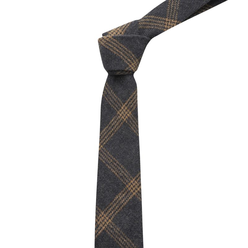 King & Priory Denim Blue & Orange Birdseye Weave Check Tie