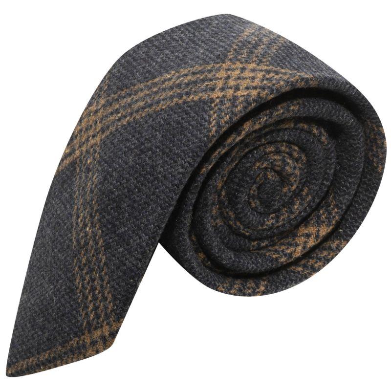 king & priory Denim Blue & Orange Birdseye Weave Check Tie