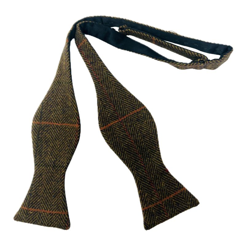 king & priory Dijon Brown Herringbone Check Self-Tie Bow Tie