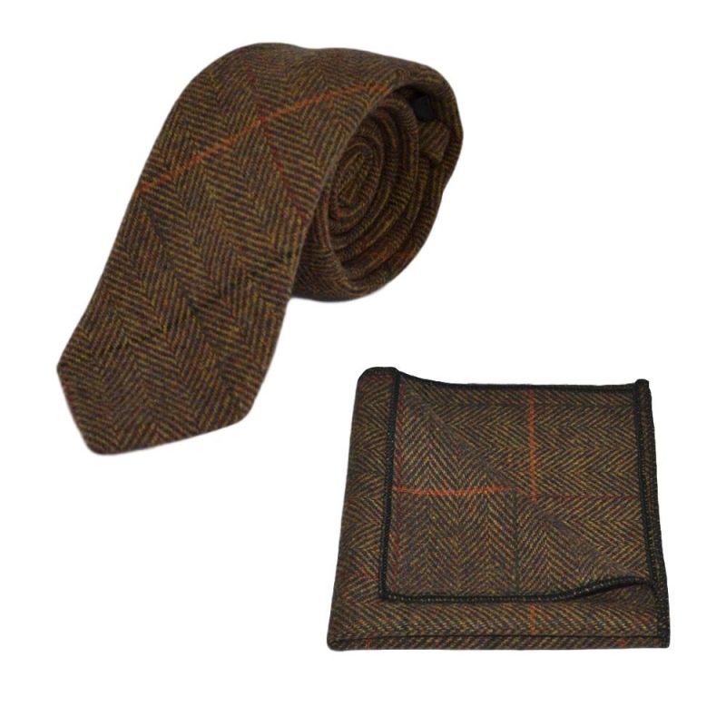 King & Priory Dijon Herringbone Check Tie & Pocket Square Set
