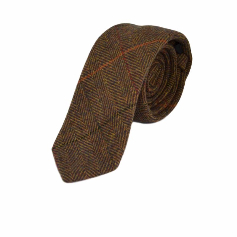 king & priory Dijon Herringbone Check Tie & Pocket Square Set
