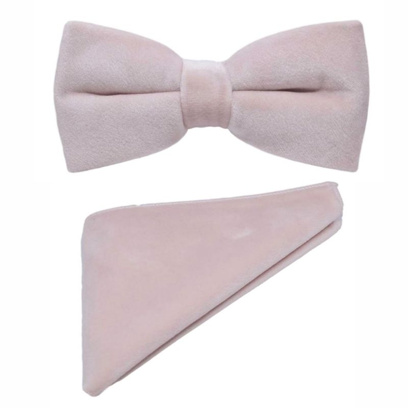 king & priory Dusky Pink Velvet Bow Tie & Pocket Square Set