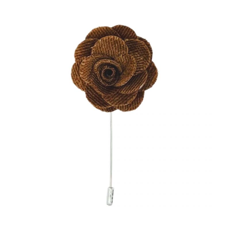 king & priory Fawn Brown Velvet Flower/Rose Lapel Pin