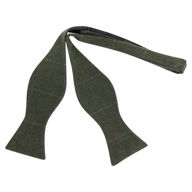 king & priory Forest Green Herringbone Tweed Self-Tie Bow Tie