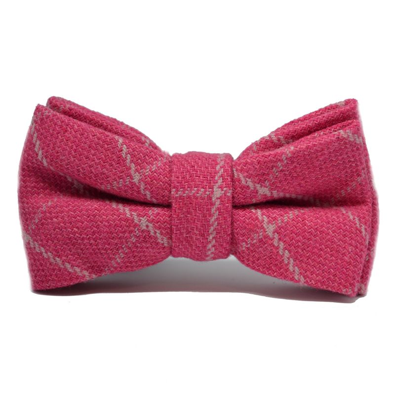 King & Priory Fuschia Pink Birdseye Check Bow Tie & Pocket Square Set